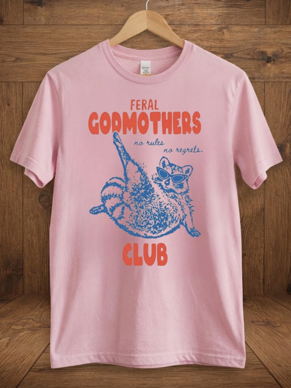 Feral Godmothers Club Raccoon Sunglasses No Rules No Regrets Vintage T-Shirt - Picture 2 of 6